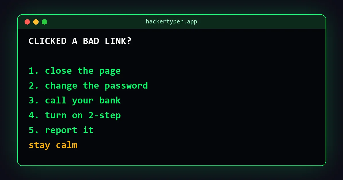 A checklist of steps after clicking a phishing link