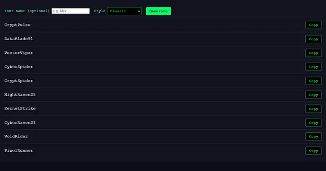 Hacker Name Generator screenshot